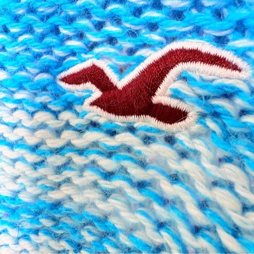 Y2K Hollister Blue Crop Cable Knit Sweater M Logo Pullover Coastal Grunge, Surf - Picture 3 of 12